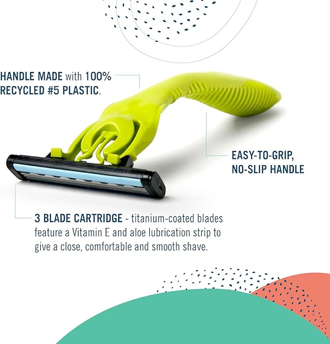 Preserve Shave 3 Razor Blade Refills, Titanium-Coated 3 Blade Cartridges with Vitamin E & Aloe – Eco Friendly, Cruelty Free, Unisex Shaving for Face & Body – 4 Pack