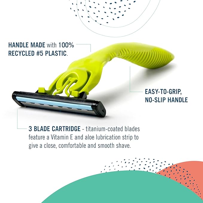Preserve Shave 3 Razor Blade Refills - 3 Blade Razors for Women & Men - Titanium-Covered Shaver Cartridges with Vitamin E & Aloe Strip for Face & Body Shaving Kit - 24 Pack