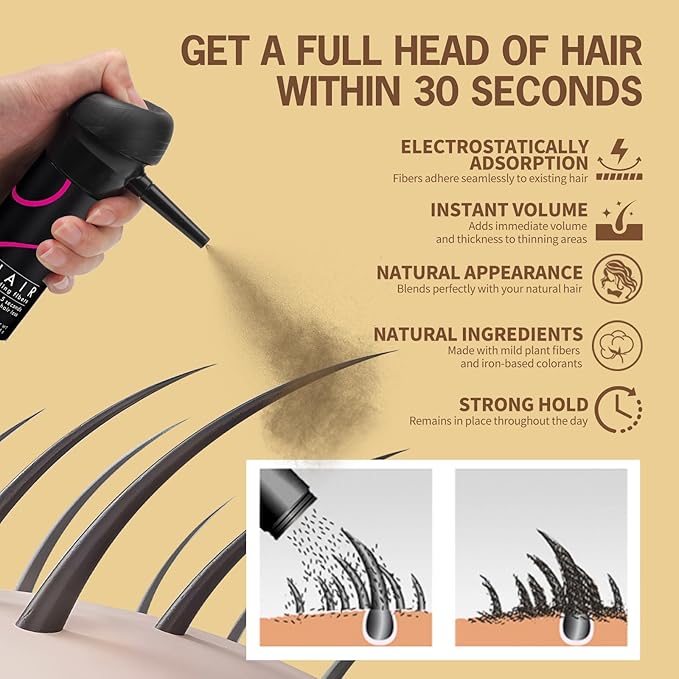Gowwim Hair Fibers for Thinning Loss Hair, Instant Thickness for Bald Spot & Gray Coverage Natural Plant-Based Thickening Building Fibers Waterproof & Sweatproof Powder (Medium Blonde 25g)