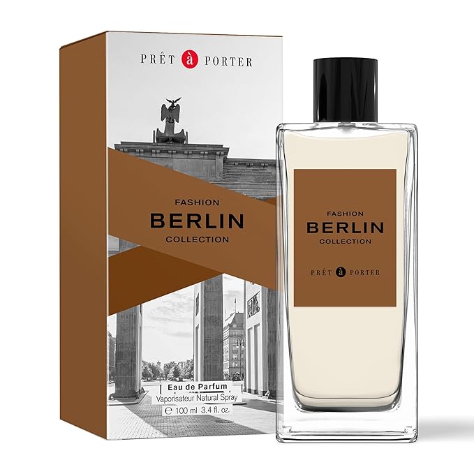 Pret à Porter City Collection Berlin Eau de Parfum for Men 3.4 fl oz (Pack of 1), An Intriguing Ambery Fougère Fragrance, Notes of Black Pepper, Cedarwood, and Vanilla, Long Lasting Fragrance