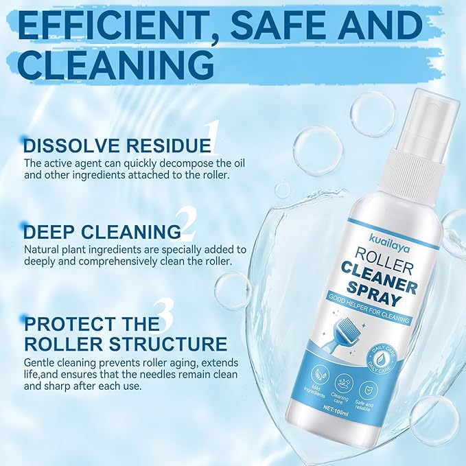 Roller Cleaner, Roller Cleaner Spray High-Efficiency Cleaning Gentle Care Multi-angle Spraying Protecting Precision Needles Extend The Lifespan of Roller Instruments, 100ml