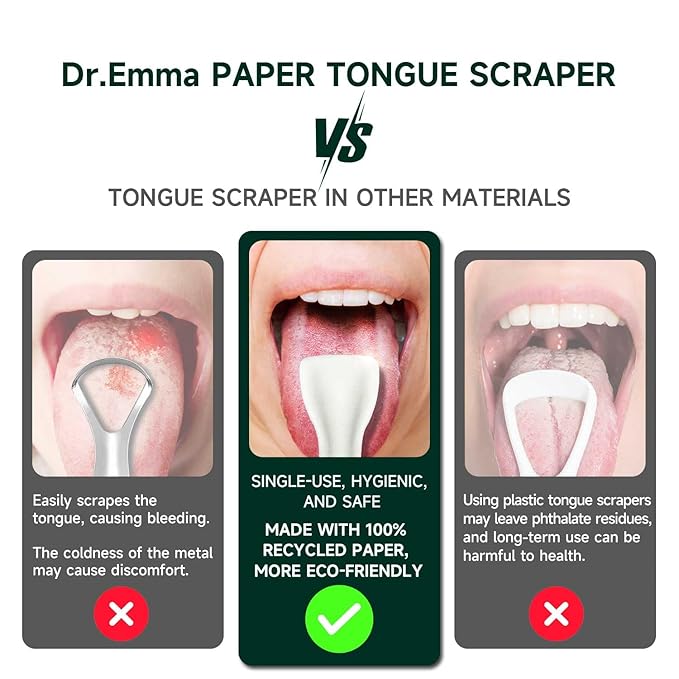 Dr. Emma Tongue Scraper, Disposable Tongue Cleaner for Adults, Paper Hygienic Scraper, Clean Tongue, Promote Fresh Breath, 60 Count (Pack of 1)