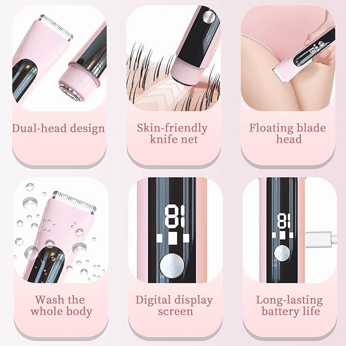 Bikini Shaver,2025 New Dual Head Shaver Women, 2 in 1 Wet & Dry Waterproof Electric Bikini Trimmer for Women,New Pink