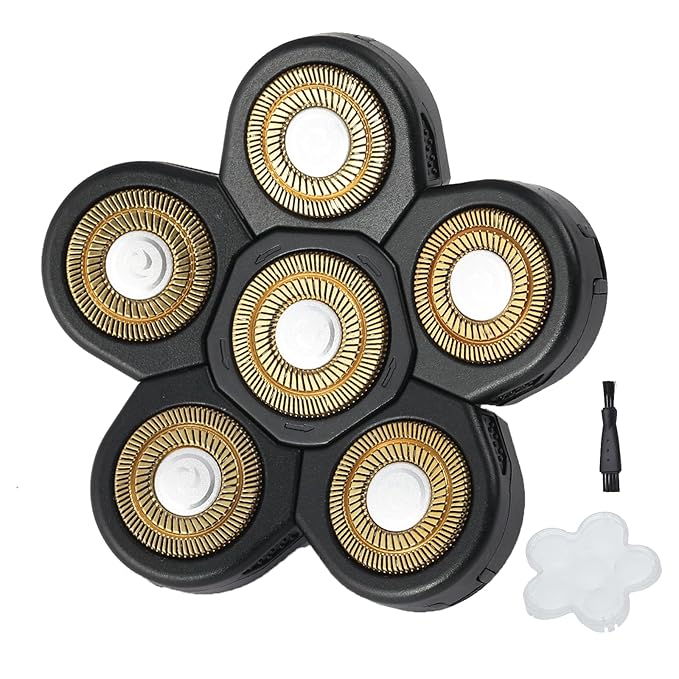 6 Blades Electric Shaver Replacement Heads Upgrade Razor Shaver Replaceable Floating Blades Wet and Dry for Bald and Face (Gold)