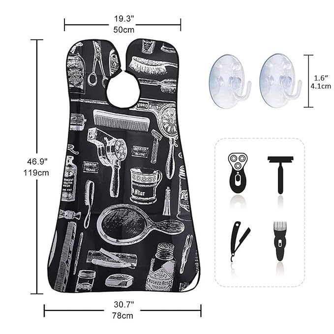 Beard Bib Beard Apron, Christmas Day Gift Beard Trimming Catcher Bib for Men Shaving and Hair Clippings, Waterproof Non-Stick Hair Catcher Grooming Cloth with 2 Suction Cups