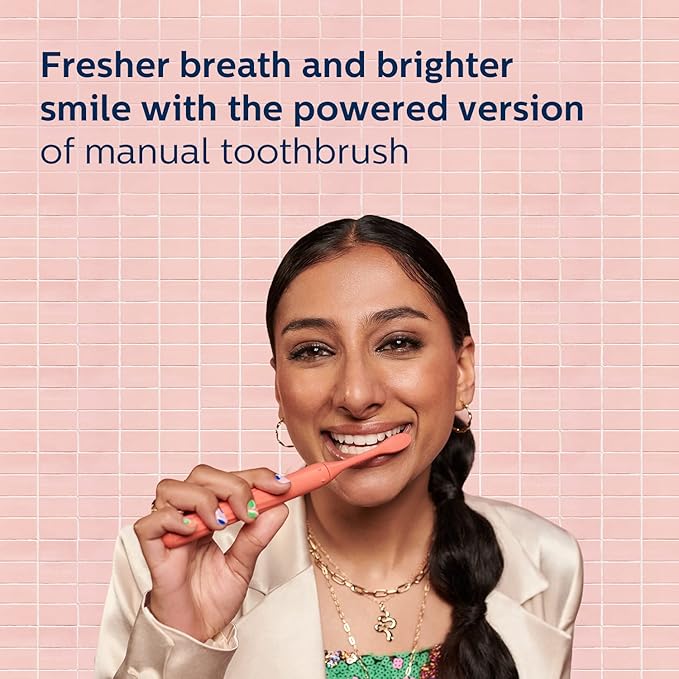 Philips One Electric Toothbrush by Sonicare HY1100/51 - Micro Vibrations, Soft bristles That Gently Polish and whiten teeths, 3 Month Battery Life, 2 Minute Timer and Quadpacer Red