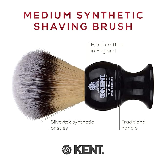 Kent BLK4S Shaving Brush with Ultra-Soft Silvertext Synthetic Bristles and Black Resin Handle to use with Shave Cream or Soap for a Perfect Lather. Luxury Shaving Since 1777, Made in England