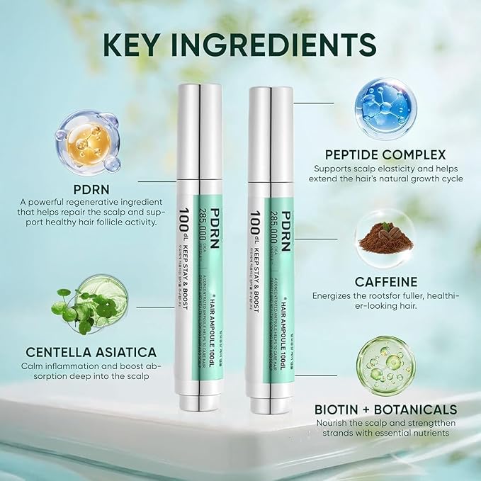 PDRN Hair Ampoule 100dl - Hair Growth Serum, Hair Growth Serum for Thinning Hair, Nourishes Follicles with Black Soybean, Wild Ginseng Extract, for Stronger Strands & Balanced Scalp (2PCS)