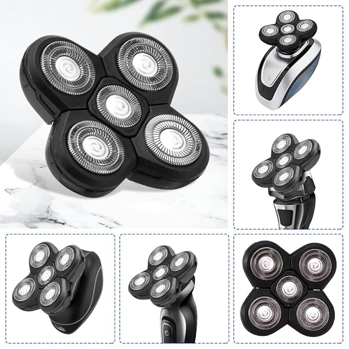 Men Electric Shavers Replacement Heads, 5 Heads Beard Replacement Blade Razor Replaceable Alternate Floating Washable Blade Trimmers Head (Black)