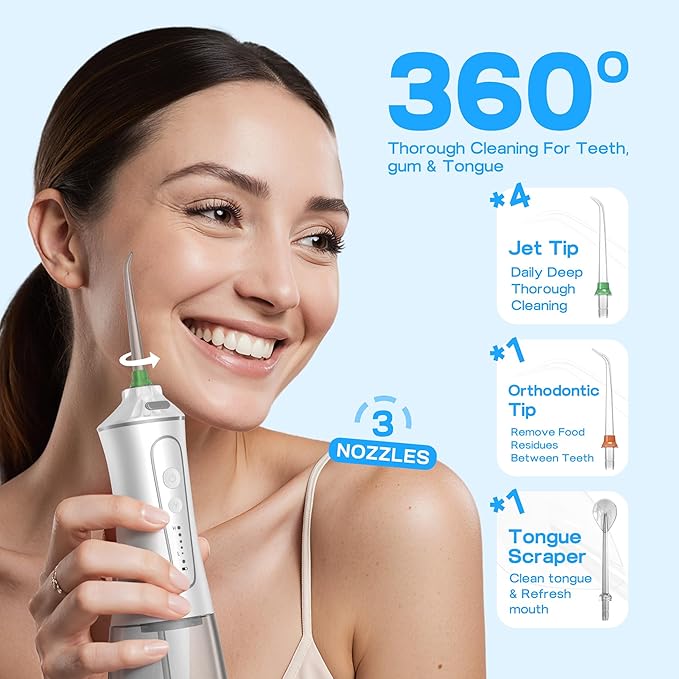 Water Dental Flosser Cordless, Portable Oral Irrigator with 5 Modes, 300ML Tank, Rechargeable, IPX7 Waterproof, Travel & Home Teeth Cleaner for Braces and Gums