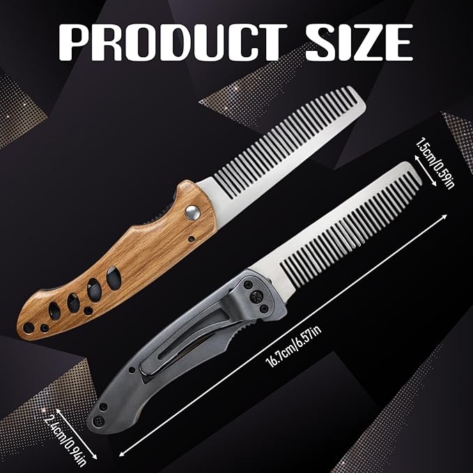 Qianyu Stainless Steel Folding Comb Small Folding Pocket Beard Metal Grooming Tool with Wooden Handle Portable Multifunction Hair Comb Mustache Combs Fits In Keychain for Men Outdoor Travel Home Use