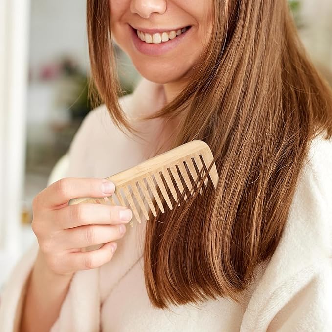 Bamboo Wide Tooth Comb, Large Hair Detangling Comb, Natural wooden combs for Hair, Beard, Mustache, Travel-Friendly, Hand Polished, No Handle Design