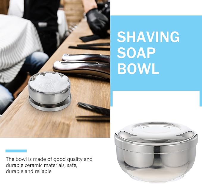 Stainless Steel Shaving Soap Bowl with Lid, Simple Lidded Foaming Bowl for Men’s Shaving, Sturdy Bubble Container Suitable for Travel and Daily Grooming