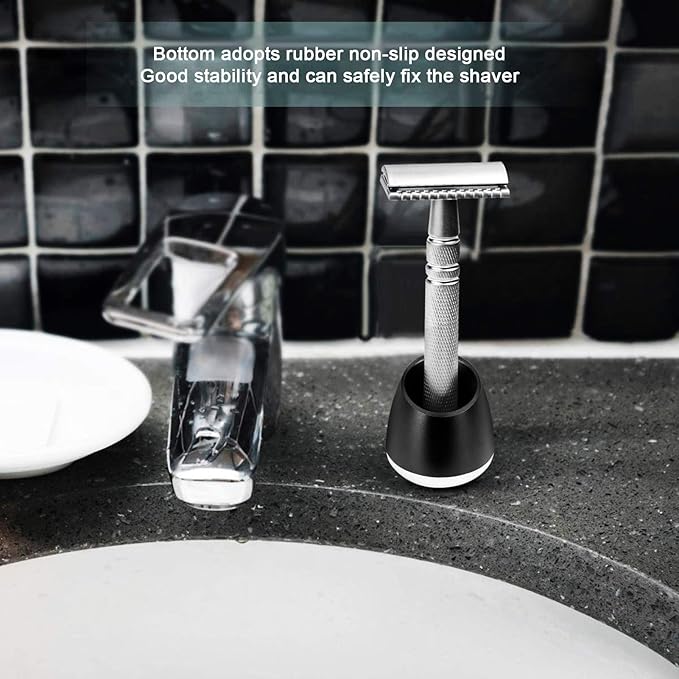 Zerodis Holder, Non Slip Metal Safety Shaving Stand with Rubber Bottom for Men Travel Shaver Base for Shower Bathroom Kitchen