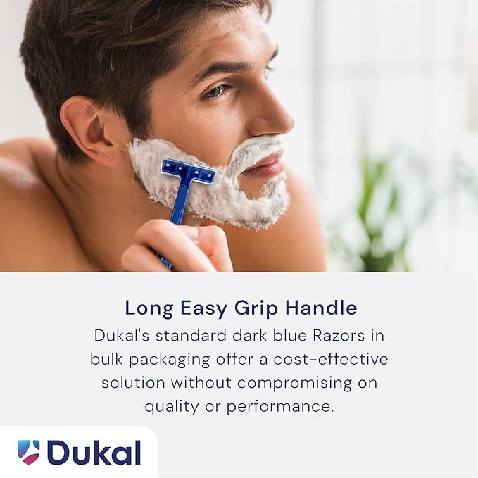 Dukal DawnMist Twin-Blade Disposable Razor, Blue Handle – Bulk Pack of 100, Precision Shave for Smooth & Comfortable Grooming