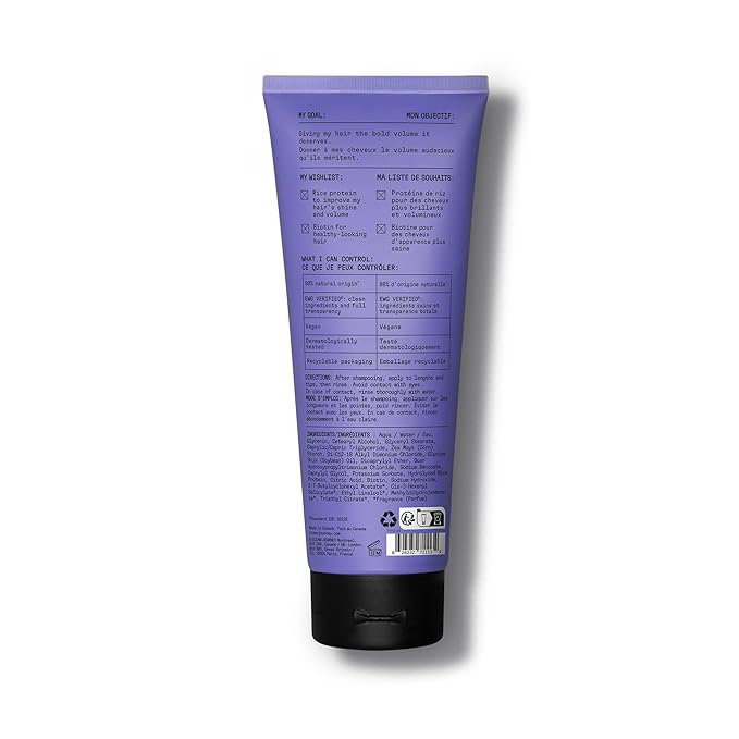 Bold Volume Hair Conditioner, EWG Verified, Infused with Rice Protein and Biotin, For Fine Hair, Volumizing + Texture, Clean Ingredients, Vegan, Fruity Scent, 8 Fl Oz