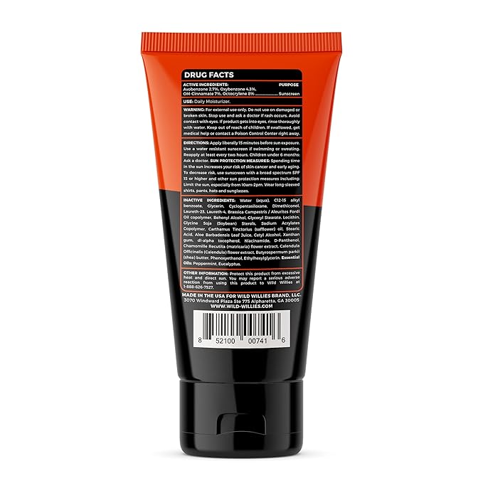 Wild Willies Men's Daily Facial Moisturizer SPF 30 - Antioxidant & Essential Oil Formulated Face Moisturizer for Men - Lightweight Face Lotion for Dry or Oily Skin - Men's Skin Care