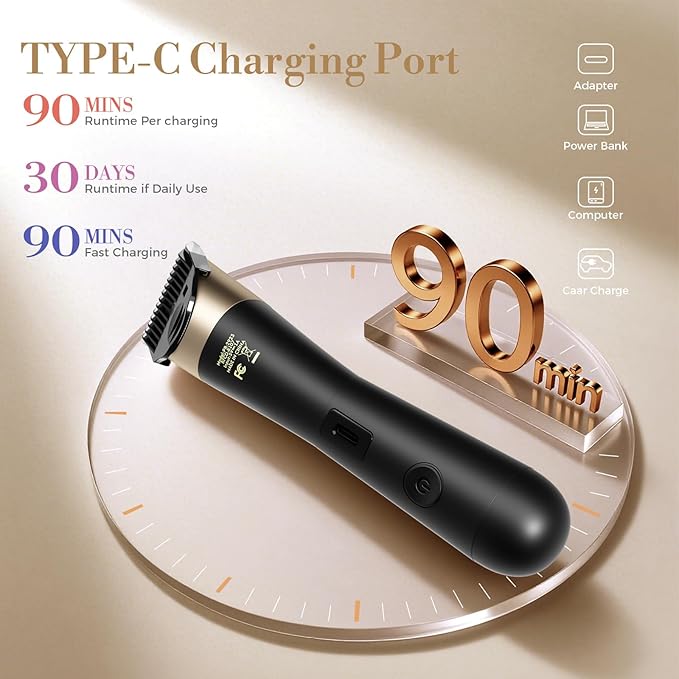 Bikini Trimmer for Women, Flyant 2 in 1 Electric Shaver for Women, Pubic Hair Trimmer Waterproof IPX7 with LED, Bikini Razor for Leg Arm Underarm Bikini Area, Christmas Gifts for Her - Black Gold