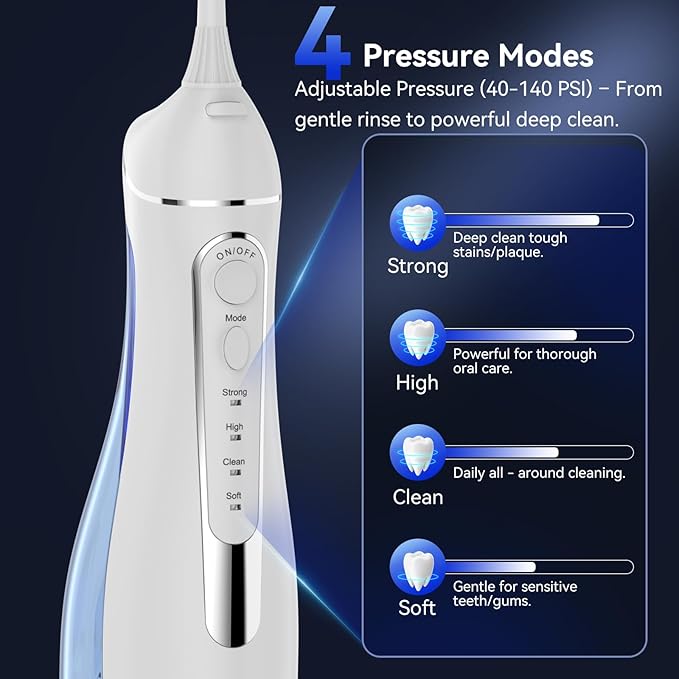 Water flossers for Teeth Pick, Portable Oral Irrigator Dental with 4 Modes 5 Jet Tips, IPX7 Rechargeable Water Tooth Flosser for Braces Sensitive Gum Care，300ml Tank for Home Travel Use