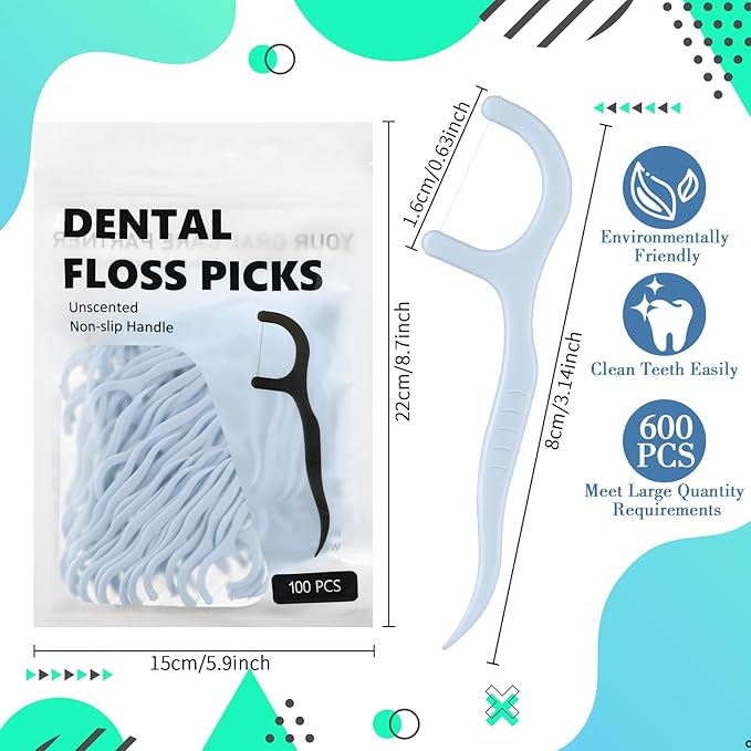 Baderke 200 Count Floss Picks Bulk Non Breakable Tooth Picks Flosser Dental Floss Sticks for Adults Teeth Cleaning Dental Flossers for Family Pack Travel (Light Blue)