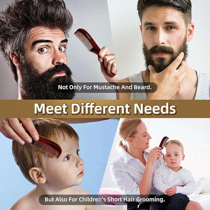 KAHEM Beard and Mustache Comb for Men, 4.72 Inch Fine Tooth Hair Comb for Short Facial Hair Grooming, Pocket Styling Comb, Hand-Made of Quality Cellulose Acetate