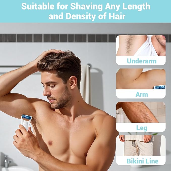 50Pcs Men's Portable shaving Disposable Prep Razors, Individually Package Protection Cover Easy to Carry Stainless Steel Single Blade Professional Dry/Wet for Hotel Gym Summer Travel (BLUE)