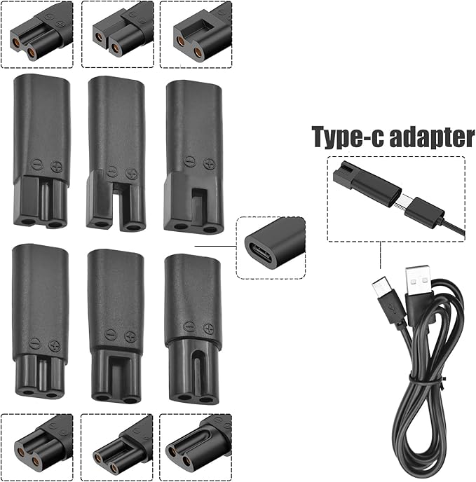 9PCS Type-C Power Cord Replacement Charger USB Adapter Compatible with a variety of Electric Hair Clippers, Beard trimmers, Shavers, Beauty Instruments, Desk Lamps,Purifiers, HQ8505 Charging Cable