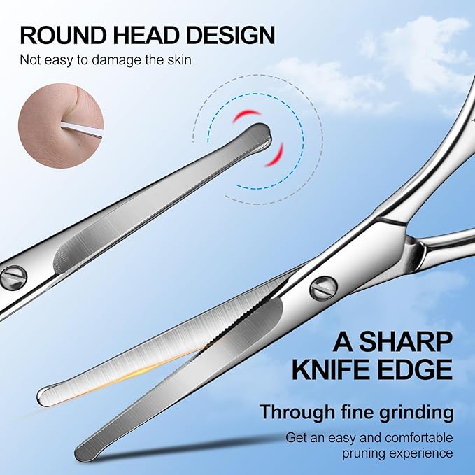 4.1inch round-headed stainless steel small scissors, suitable for trimming facial hair, nose hair, eyebrows, eyelashes, beards, personal care and salon beauty salons (silver)