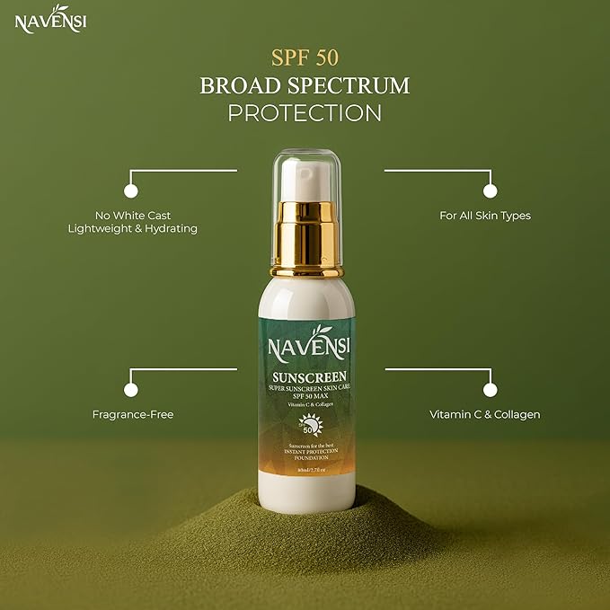 Sunscreen For Face SPF 50 | 80ml Lightweight Face Sunscreen Travel Size Vitamin C & Collagen Glow Sunblock, Hydrating, Non Greasy Anti Aging Protection for Bright, Youthful, Protected Skin