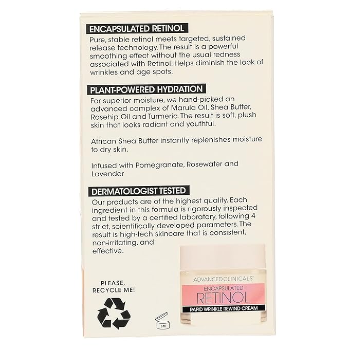 Advanced Clinicals Retinol Cream Face Moisturizer | Encapsulated Retinol Lotion For Face With Ferulic Acid + Vitamin E To Soften Appearance Of Crepey Skin & Look of Fine Lines & Wrinkles, 2.5 Fl Oz
