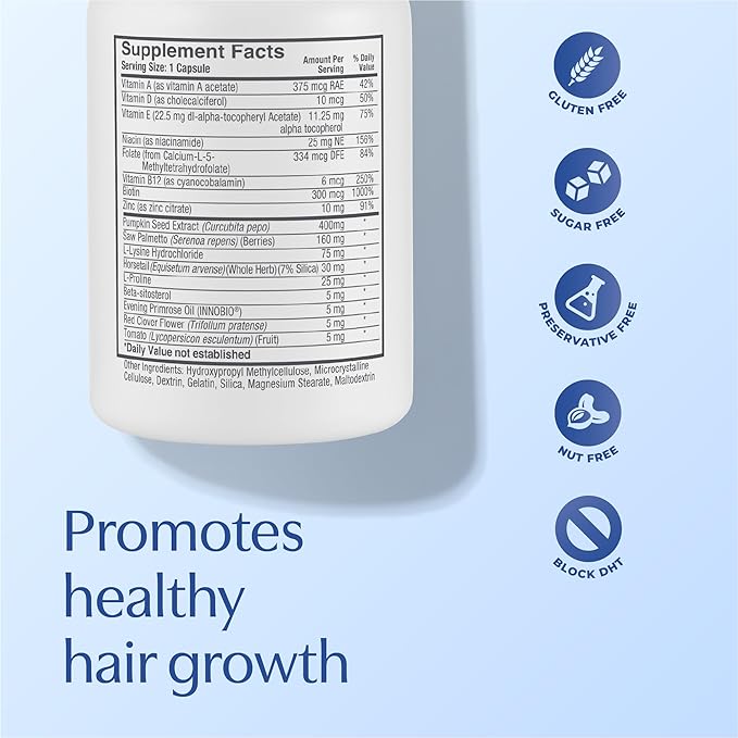 Men’s Healthy Hair Growth Supplements – DHT-Blocking Botanicals with Biotin, Niacin, Zinc & Pumpkin Seed - Rich in Vitamins & Minerals – Supports Thicker, Fuller Hair – 60 Capsules (2-Month Supply)