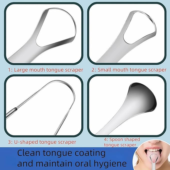 Double-Layer Stainless Steel Tongue Scraper - Deep Cleanse Thick Coating & Eliminate Bad Breath, Flexible Bristle-Free Design, Hygienic Mouth Cleaner for Daily Use - Comfort Handle