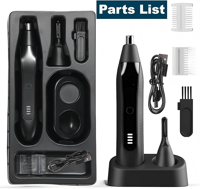 Ear and Nose Hair Trimmer for Men, 2025 USB Rechargeable 3 in 1 Professional Painless Eyebrow & Facial Hair Trimmer for Men Women, Dual-Edge Blades, Powerful Motor, Easy Cleansing
