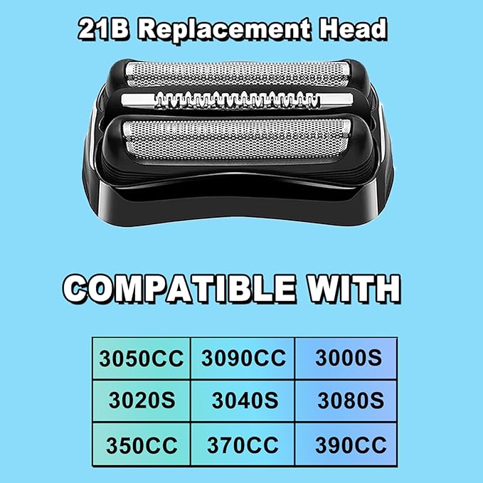 2 Packs 21B Series 3 Electric Shaver Replacement Head Compatible with Series 3 Foil Shaver Replacement Heads 21b 3010s, 3040s,5409,etc for Braun Part 21b