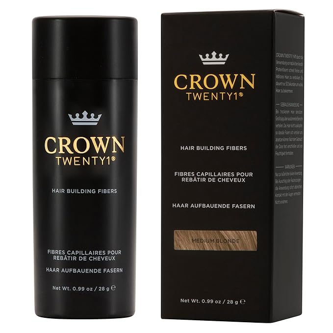 CROWN Hair Building Fibers (28g) - Instantly Cover Fine & Thinning Hair for a Thicker, Fuller Look - A Natural Keratin Concealer - 13 Shades for Men & Women - Medium Blonde