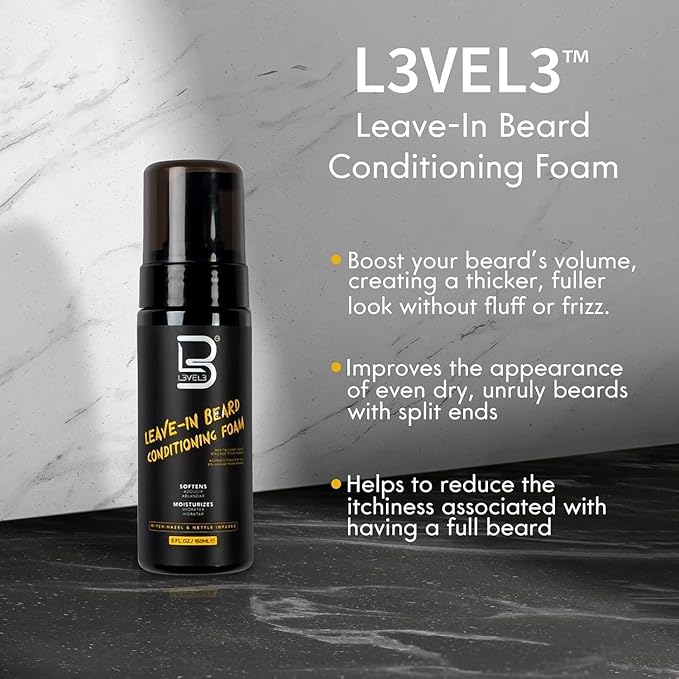 L3 Level 3 Leave In Beard Conditioner Foam - Lightweight Beard Hydrator, Softens and Moisturizes Facial Hair for a Smooth, Healthy Beard