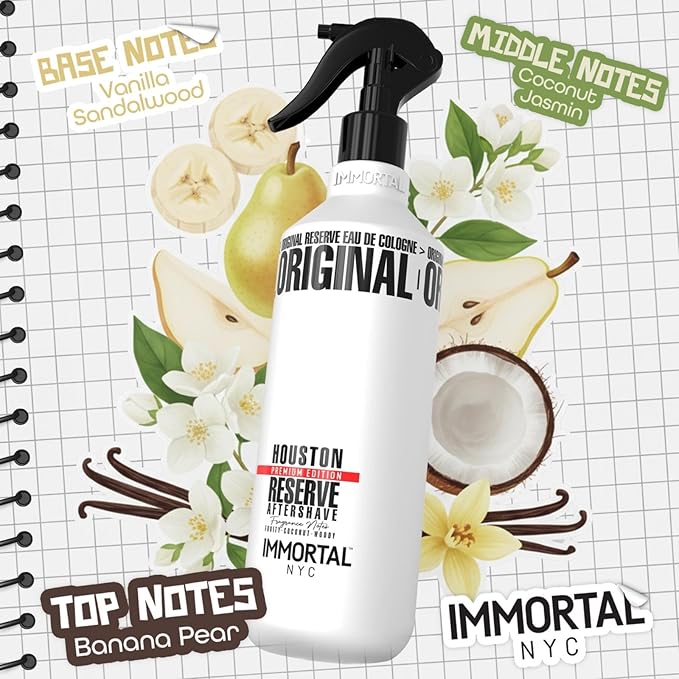 Immortal NYC Reserve Houston, Aftershave Spray Body/Face Men's Cologne, 13.5 oz / 400 ml, Barbers, Softens Skin, Refreshes, Revitalizes and Relieves Face and Skin, Moisturizing Formula After Shaving