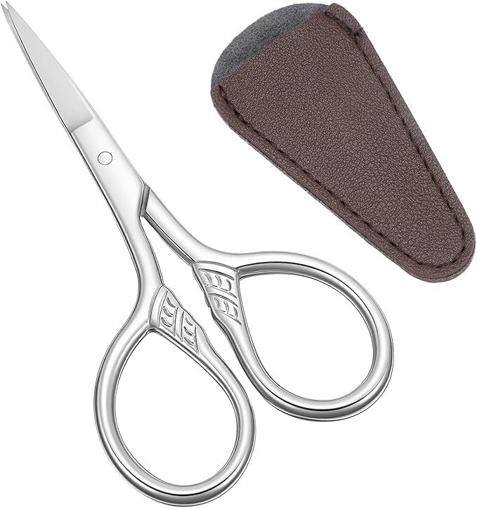 Small Precision Scissors Stainless Steel Multi-Purpose Vintage Beauty Grooming Kit Professional Beauty Mini Scissors For Facial Hair Eyebrow Eyelash Beard Moustache With Leather Case