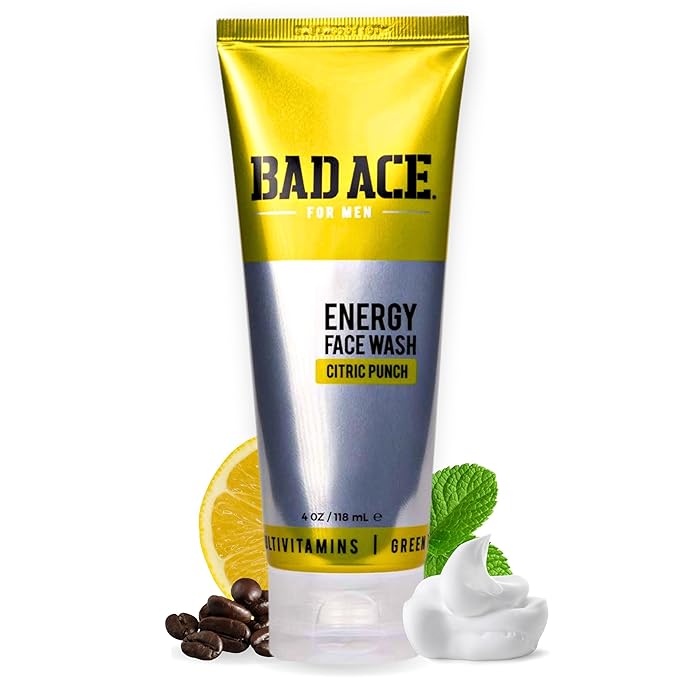BAD ACE Energy Daily Face Wash | Korean Skin Care Formula Mens Face Wash for Dry Skin, Sensitive, Acne-Prone | Facial Cleanser for Men with Vitamins, Citric Punch, 4 Oz