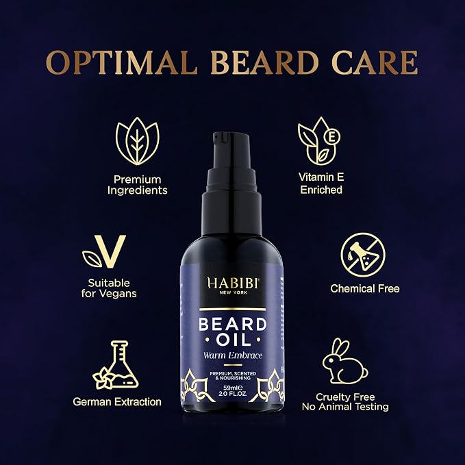 H HABIBI Warm Embrace Beard Oil – 2.0 Fl. Oz Naturally Derived Beard Growth Oil for Men, Beard Care Essential – Hydrates, Nourishes & Promotes Healthy Growth, Made in USA