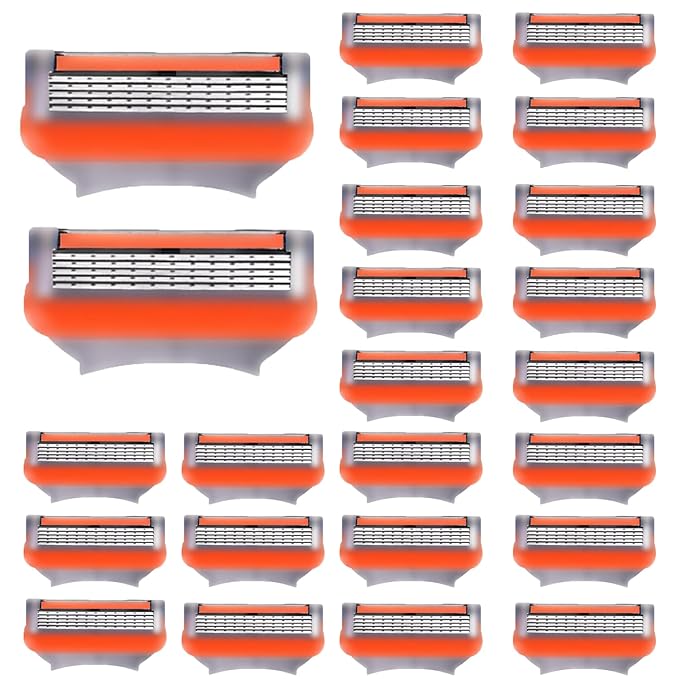 24Pcs Premium Razor Blades for Men Compatible with 5 Razors, 5 Layer Stainless Steel Refills, High Performance Mens Blades for a Close & Comfortable Shave