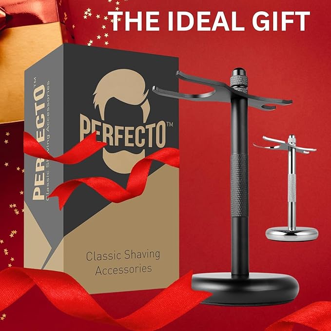 Perfecto Deluxe Black Razor and Brush Stand - The Best Safety Razor Stand. This Will Prolong The Life Of Your Shaving Brush, Best Valentine's Day Gift for Him, Gift For Dad Men, Shaving Accessories.