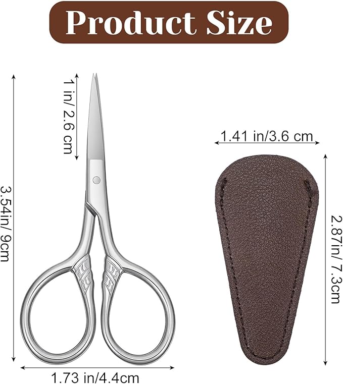 Small Precision Scissors Stainless Steel Multi-Purpose Vintage Beauty Grooming Kit Professional Beauty Mini Scissors For Facial Hair Eyebrow Eyelash Beard Moustache With Leather Case