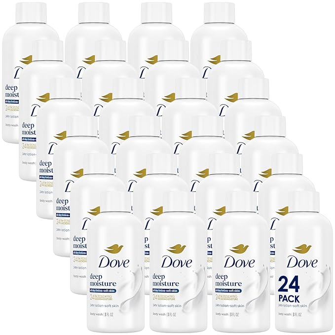 Dove Deep Moisture Body Wash 24-Pack, Travel Essentials, 3 Oz Ea