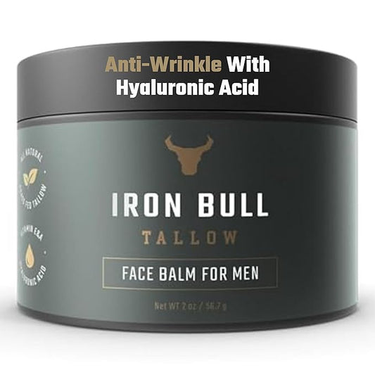 Iron Bull Beef Tallow Face Moisturizer for Men. Anti-Aging With Hyaluronic Acid for Wrinkles. Grass-Fed Beef Tallow Skin Balm & Jojoba Oil for All Skin Types. Natural Formula With a Clean Scent - 2 oz