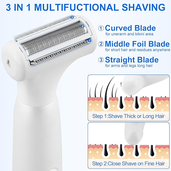5-in-1 Bikini Trimmer Electric Razors for Women, Cordless Electric Shaver with LCD Display for Facial Body Legs Hair, Rechargeable Waterproof Pubic Body Hair Trimmer Birthday Christmas Gifts for Women