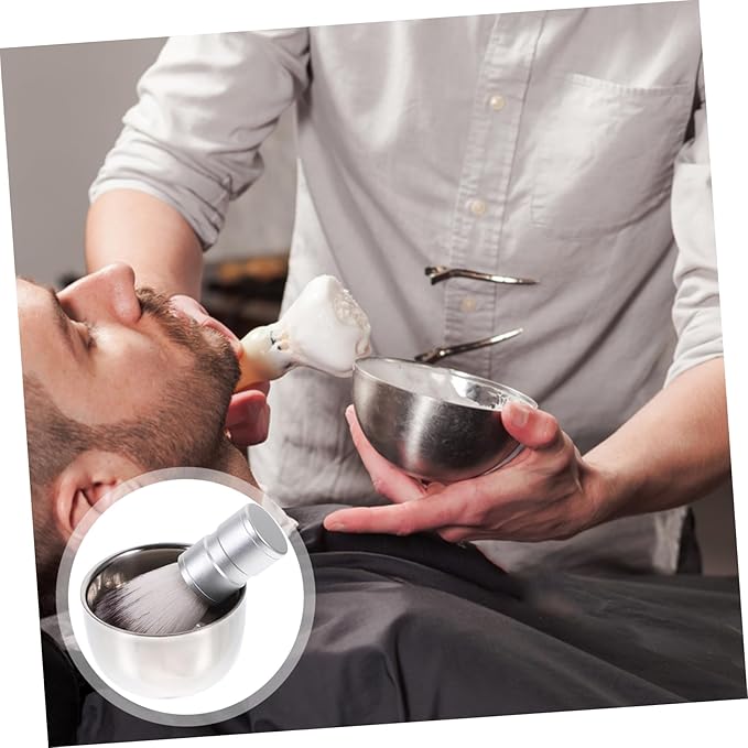 minkissy Nylon Hair Shaving Brush and Double Layer Stainless Steel Shave Bowl Lathering Mug for Traditional Wet Shaving Combination