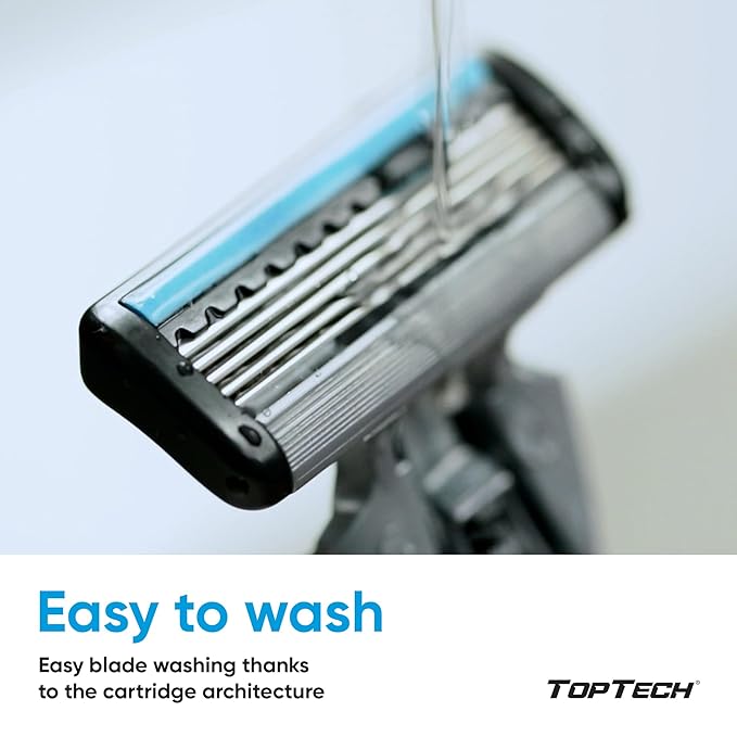 TopTech PRO 5 Razors for Men - Manual Shaving Razor & Replaceable Cartridges - 5-Blades Technology - 10 Count Pack (1 Handle + 9 Refills) - Soft Shave & Sharp Blades - Cost-effective Refill