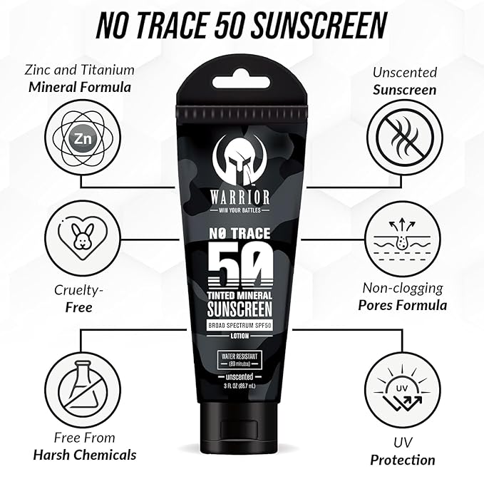 WARRIOR - WIN YOUR BATTLES- SPF 50 Tinted Sunscreen for Face - Zinc & Titanium Tinted Moisturizer with SPF - Water Resistant, Non-Toxic Tinted Sunscreen Lotion for Sensitive Skin - 3 Fl Oz - Pack of 2