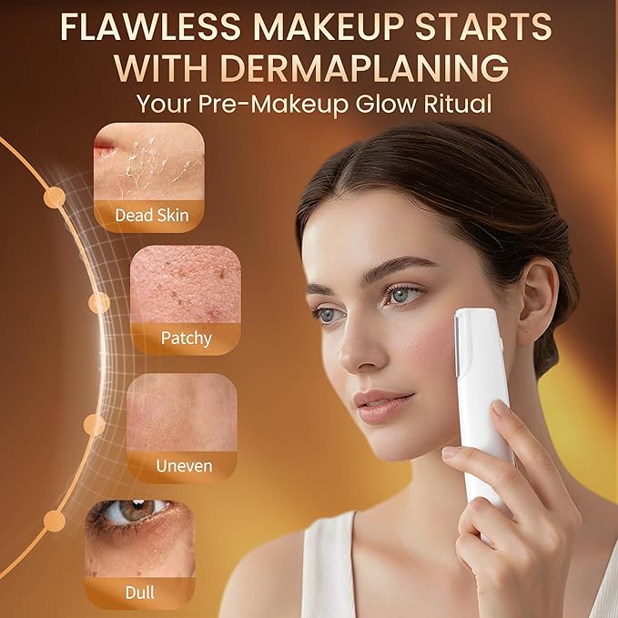 Sonic Dermaplane for Women Face Eyebrow Trimmer Peach Fuzz Facial Hair Removal with Led Light 3 Speeds Rechargeable Dermaplaning Tool with 4 Replaceable Blades(SILVER)
